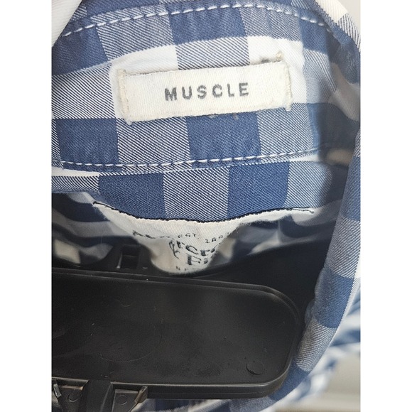 Abercrombie Fitch Mens Short Sleeve Gingham Button Down Shirt Navy White Size L - Picture 6 of 6